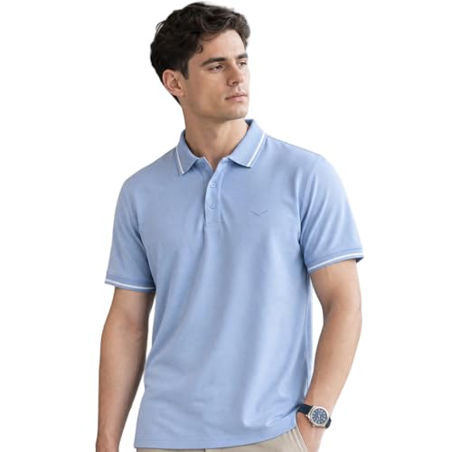 Image of NOBERO Men's Travel Polo T-Shirt | Premium Cotton Stretch Fabric | Anti-Odor & Water-Repellent | UPF 50+ Sun Protection | Regular Fit Polo Collar Casual Wear