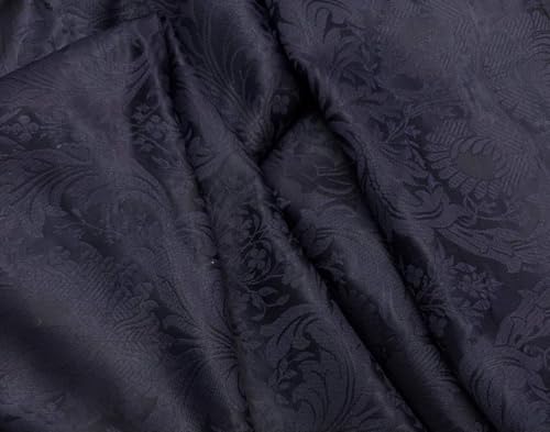 Tissu brocart de soie bleu marine pour robe de soirée chic