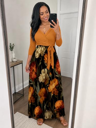 Image of Plus Size Maxi Dress for Women V Neck Flowy Dresses with Pockets for Wedding Guest Church
