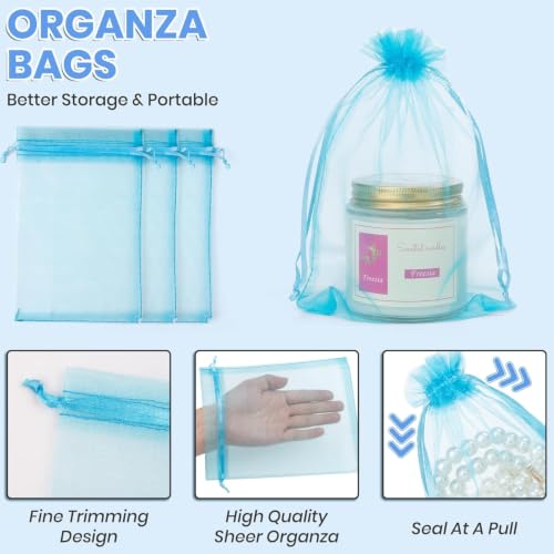 Image of ANZNKU 50 PCS Organza Bags 5 x 7, Lake Blue Small Mesh Gift Bags Bulk
