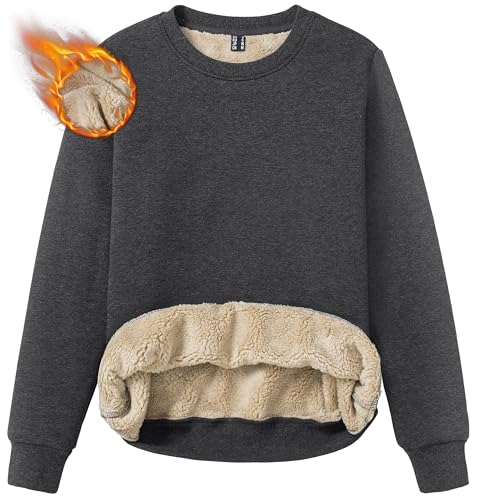 Image of TACVASEN Women's Crewneck Sweatshirt Fleece Lined Sherpa Pullover Winter Shirt Warm Sweaters Long Sleeve Tops