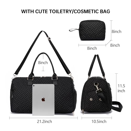Image of Duffle Bag for Travel, Weekender Bag with Shoe Compartment, Carry On Overnight Bag for Women with Toiletry Bag, Gym Bag with Wet Pocket, Hospital Bags for Labor and Delivery Beige, Black-Small