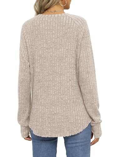 Image of Saloogoe Women's Long Sleeve Top Crewneck Basic Lightweight Fall Shirt with Thumb Hole