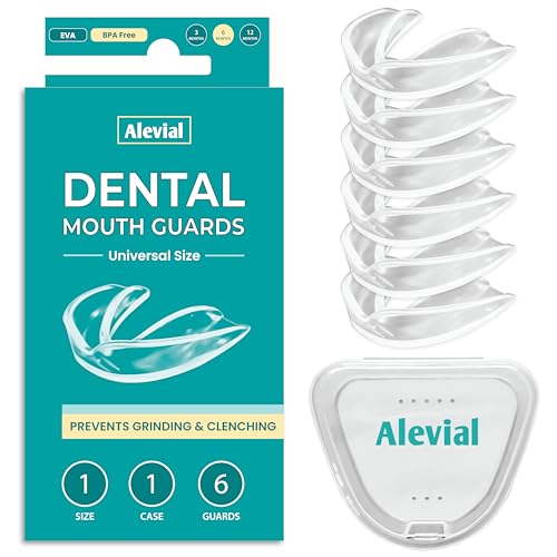 Dental Mouth Guard for Teeth Grinding (6 Pack), Night Gum Shield for Sleep includes Hygiene Case, Prevents & Treats Clenching Bruxism TMJ Upper Jaw