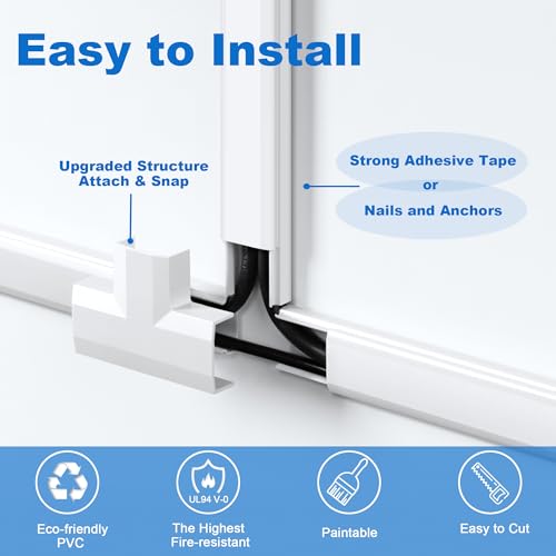 Image of ZhiYo Wall Cable Hider, Cord Hider to Hide 2-3 Cords, TV Wire Hider for Wall, 204in Cable Management Kit, 12 x L17in Cable Raceway White, Paintable Cable Concealer, W0.98in x H0.5in