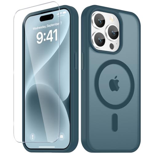 Image of YENAPOON for iPhone 15 Pro Case, Matte Magnetic Phone Cover [with 1 Screen Protector] [Support for MagSafe] [Shockproof Military Grade Protection] Translucent Frosted Back, Lavender Gray