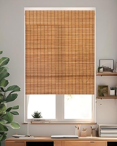 36" W X 72" H Cordless Bamboo Roman Shades for Interior Windows, Brown