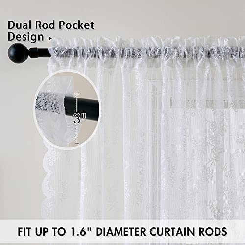 Miulee White Lace Curtains 84 Inches Long For Living Room Bedroom, Scalloped Sheer Curtains Rose Floral Embroidered Farmhouse Window Drapes Vintage European Tulle Retro Style, Rod Pocket, 2 Panels Set #TOP2