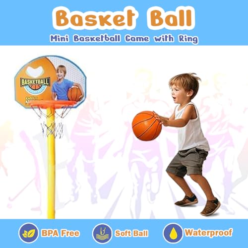 Image of Prime Adjustable Height Basketball Set for Kids with Stand Portable Basket Ball Set with Board Ring Net Ball for Kids Playing and Gifting Use (M-13)
