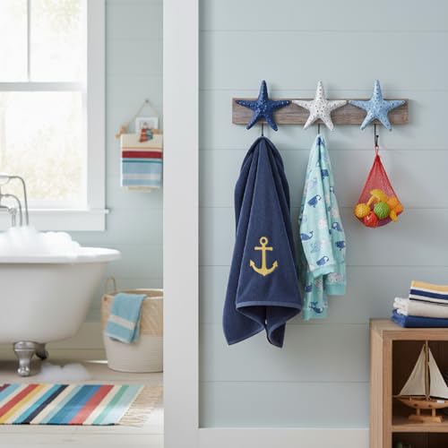 NAUTIMALL 22" Wooden Rustic Starfish Nautical Coat Hook Bathroom Towel Hanger Hanging Plaque for Garden Indoor Outdoor Coat Rack Kitchen Coastal Wall Decor NAUTIMALL 22" Wooden Rustic Starfish Nautical Coat Hook Bathroom Towel Hanger Hanging Plaque for Garden Indoor Outdoor Coat Rack Kitchen Coastal Wall Decor