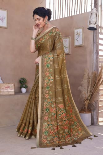 Image of MIRCHI FASHION Saree for Woman Cotton Blend Geometric Printed | Polished Professional Office Wear and Regular Daily Sari with Blouse Piece