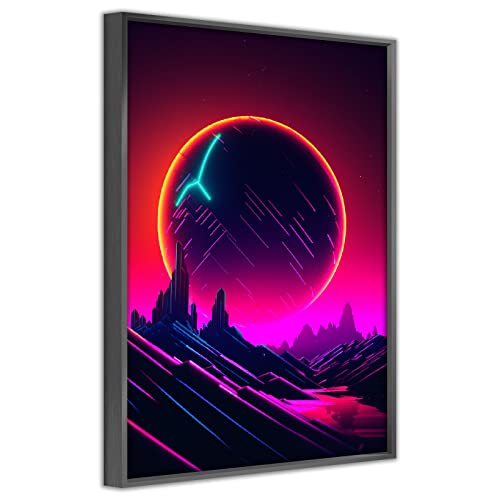 Transform Your Space with Neon Synthwave Sci-Fi Planet Canvas Poster
