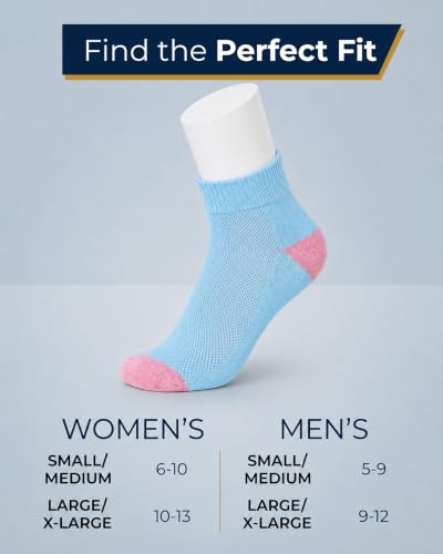Image of Pembrook Ankle Diabetic Socks for Women & Men | 6 Pairs | Wide Non Binding Socks Quarter Length | Edema Neuropathy Socks