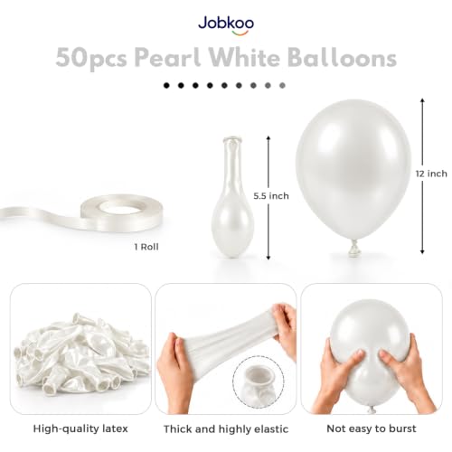 Image of Jobkoo Pearl White Balloons 12 Inch 50Pcs Wedding Bridal Engagement Balloon