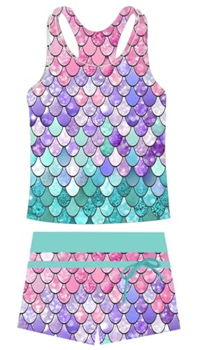 Image of Belovecol Girls Swimsuits Two Piece Tankini Bathing Suits Boyshort Summer Beach Swimwear 4-16Y Removable Bra Pads Above 12Y