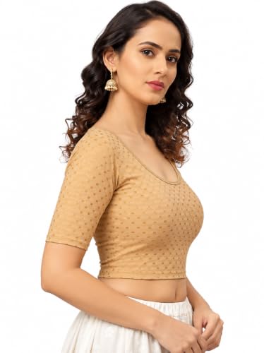 Image of Fressia Fabrics Women's Black Cotton Stretchable Readymade Saree Blouse