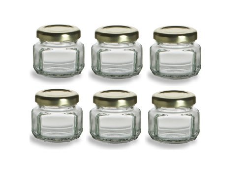 Nakpunar 6 pcs, 16 oz Oval Hexagon Glass Jars with Plastisol Lined Lids - Made in Europe