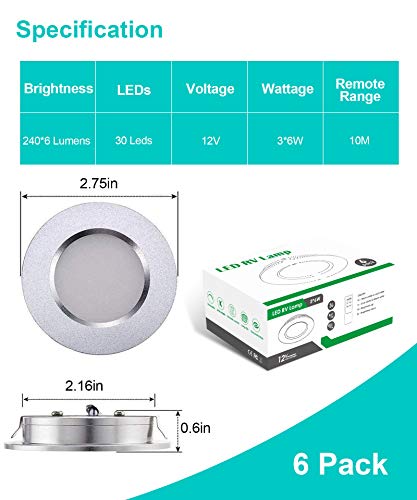 12V RV Interior Lights, ALOVECO 12V LED Lights for RV 2700-6000K 12V Recessed Lights Remote Control Dimmable Waterproof Camper Interior Lighting for Boat Motorhome Yacht 6 Packs - Thumbnail 4
