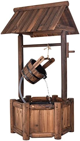 Electric Water Wishing Well Fountain Rustic Wooden Outdoor Garden