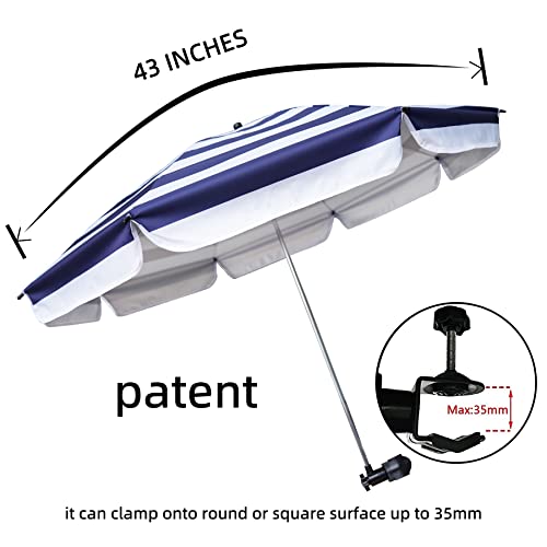 Ammsun Chair Umbrella With Universal Clamp 43 Inches Upf 50+,Portable Clamp On Patio Chair,Beach Chair,Stroller,Sport Chair,Wheelchair And Wagon (Stripes) #TOP3