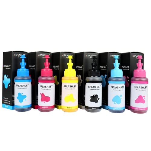 Splashjet Sublimation Ink for Epson L805, L800, L1800 - Heat Transfer Printing on Mugs, Mobile Cases, Polyester T-Shirts etc for use with Epson 6 Color Printers (70gm x 6 Color) Ink Bottle – 501907