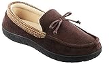 totes Toasties Men's Memory Foam Slipper with Soft Warm Lining Moccasins (Medium 8/9, Dark Chocolate Brown with Tan Trim)