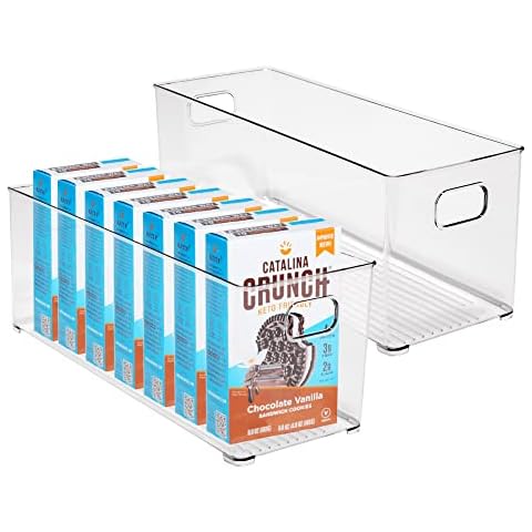 Clear Plastic Storage Bins, Stackable Pantry Organization and Storage Containers Clear Organizing Bins, Cabinet & Pantry Organizer Bins for Organizing Bathroom, Kitchen, Fridge, Freezer Organizer Bins Cover