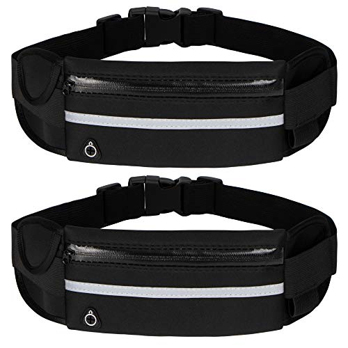 Running Belt Waist Packs,Workout Fanny Pack,Ultra Light Bounce Free Waist Pouch Fitness Workout Belt Sport Waist Pack for Women Men,Adjustable Waistband Bag for All Kinds of Phone (2 Pack-Black+Black)