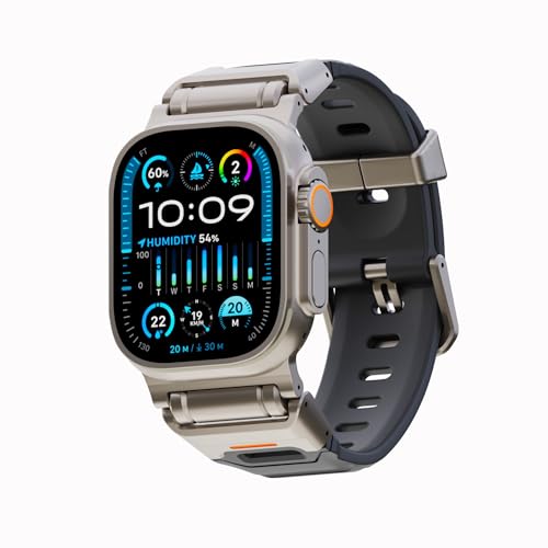 elkson Fusion Series made for Apple Watch band Ultra 3 2 1 49mm 11 10 46mm 9 45mm SE3 44mm – Durable Stainless Steel Silicone Strap, Sweat-Resistant Breathable Secure Fit for Sports, Titanium Silver