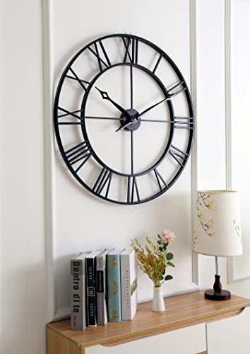Clxeast 30 Inch Large Wall Clock Modern, Oversized Roman Numeral Decorative Art Metal Wall Clock, Indoor Silent Clock For Living Room Decor,Fireplace,Office- Black(30") #TOP4