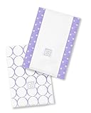 SwaddleDesigns Baby Burpies, Set of 2 Cotton Burp Cloths, Lavender Mod Circles