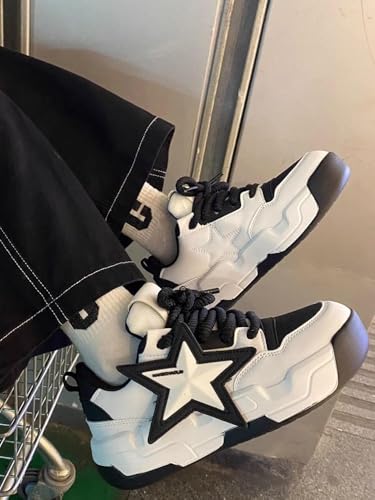 Star Black White Men Platform Shoes Chunky Sneakers for Women Aesthetic Shoes All Season (Black White,8)2