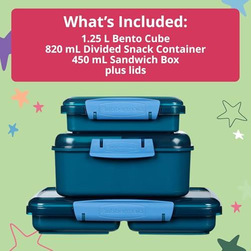 Rubbermaid Pack & Go Alien Laguna Blue Lunch Set 3-Pack, Bento Cube, Snack Container, Sandwich Box, Food Storage Containers, Plastic Containers for Food - image 6