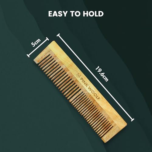 Pink Woolf Neem Wooden Comb for Men | Anti-Static, Wide Tooth Hair Comb for Hair Growth & Beard Grooming | Handcrafted Katchhi Neem Wood Comb for Natural Scalp Care, Smooth Styling & Daily Haircare (DUAL TEETH) 4