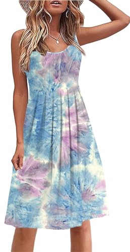 Image of Akihoo Women Summer Casual Sleeveless Midi Plain Pleated Tank Vest Dresses