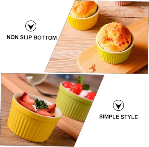 2szt Żółty Okrągły Kreatywny Do Kokilek Bezpieczny Kształt Styl Kokilki Paski Ramikins Kremowe Zielone Ceramiczne Miski Mikrofalowe I Creme Zas, Assorted Color, 6.5x6.5cm