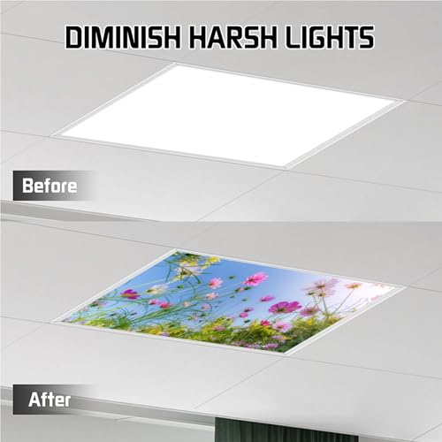 Image of 2 Pack Fluorescent Light Cover for Ceiling Light - Flower Bush Magnetic Light Covers Classroom, Light Filters Drop Fluorescent Light Shade Panel for Office Home School,4 x 2 Ft