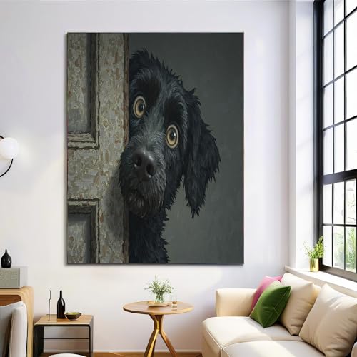 Impression d'art chien noir GDJSMIN 80x120 cm toile murale dessin animé sans cadre pour salon