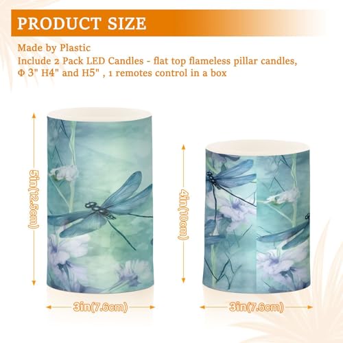 Image of Watercolour Dragonfly Flameless Candles, Flameless Candles with Remote Set of 2, Flameless Candles Battery Operated, Pillar Candles Home Decoration, Christmas, Party