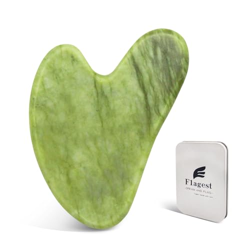 Flagest Gua Sha - 100% Natural Jade Guasha - Herramienta de Masaje Antiarrugas Para el Rostro - Piedra Gua Sha Facial Masajeador