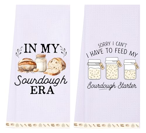 LXOMILL Sourdough Gifts for Women, Funny Kitchen Towels Set of 2, Sourdough Starter Gifts for Bakers, Bread Baking Dish Towels, Cute Kitchen Decor
