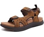 KuaiLu Herren Leder Wandersandalen Bequeme Orthopädische Recovery Trekkingsandalen Outdoor Sommer Casual Strand Dickes Kissen Sportsandalen, 43 Khaki Braun