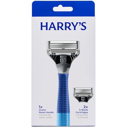 Harry's Razors for Men, Two 5-Blade Cartridges and 1 Razor Handle, Ocean Blue