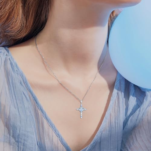 Lab Grown Diamond Cross Necklace, 925 Sterling Silver Moissanite/Opal Cross Pendant Necklace Gift for Women, Fine Jewelry for Valentine's Day, Birthday Anniversary Christmas，with 18+2inches Chain4