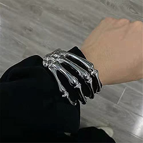 Bethynas Gothic Silver Devil Claw Bracelet Punk Retro Skull Skeleton Bangle Open Bone Arm Cuff Halloween Costume Accessory For Women Girls #TOP6