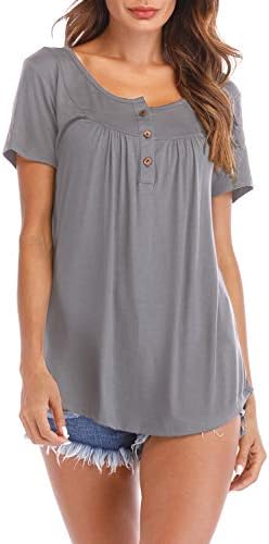 FZ FANTASTIC ZONE Women's Summer Button Up Short Sleeve T-Shirt Casual Blouse Shirts Tunic Tops Gray