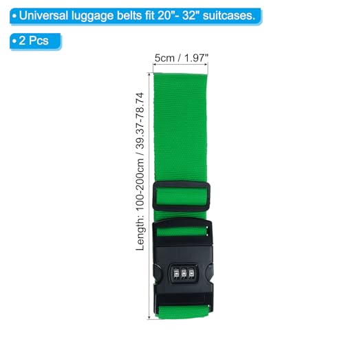 Image of PATIKIL Luggage Straps, 2 Pack Suitcase Straps Adjustable Luggage Belts Strap with Combination Lock for Luggage Suitcases Travel, Grass Green