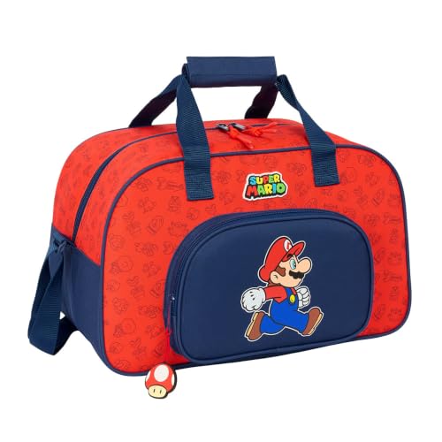 SAFTA | Bolsa de Deporte Super Mario Trick, Saco Deportivo Infantil y Juvenil con Bandolera Ajustable, Bolsillo Frontal, Cremallera Doble Tirador, Medidas 40x23x24 cm