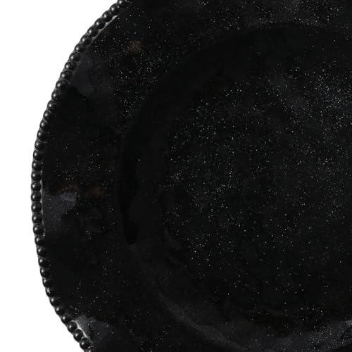 Image of ADSAURMELA 6-Piece Black Melamine Dinnerware Set Service for 2, Scalloped Plates with Beaded Edge & Silver Glitter, Heavy Duty, Shatterproof, Luxury Charger Plates for Halloween Wedding Gala Outdoor