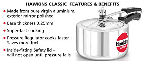 3 Litre Wide Hawkins Classic Aluminium Pressure Cooker -Stovetop Pressure Cooker - Image 3